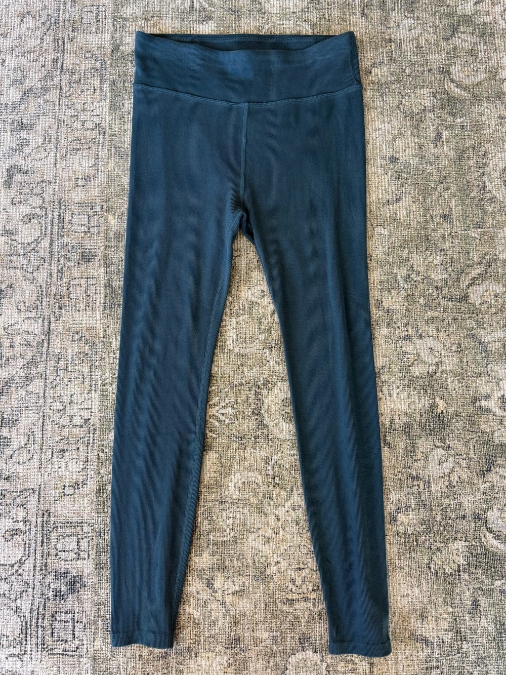 Pact Organic Cotton Teal Green Leggings Ribbed Size Large Athletic Athleisure
